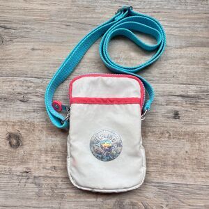 Kipling Tally Candy Metallic Nylon Phone Crossbody Bag Mini Teal White Pink